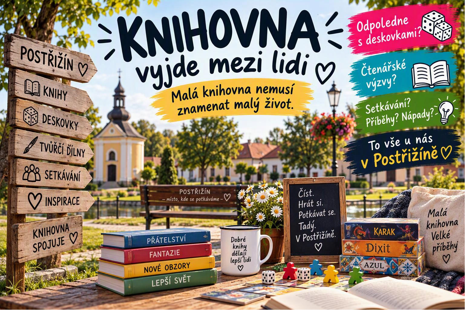 Ilustrační vizualizace aktivit obecní knihovny v Postřižíně