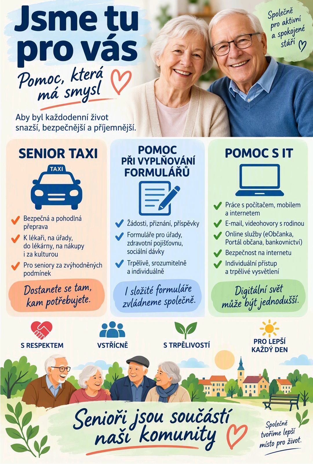 Ilustrační přehled podpory seniorů v Postřižíně